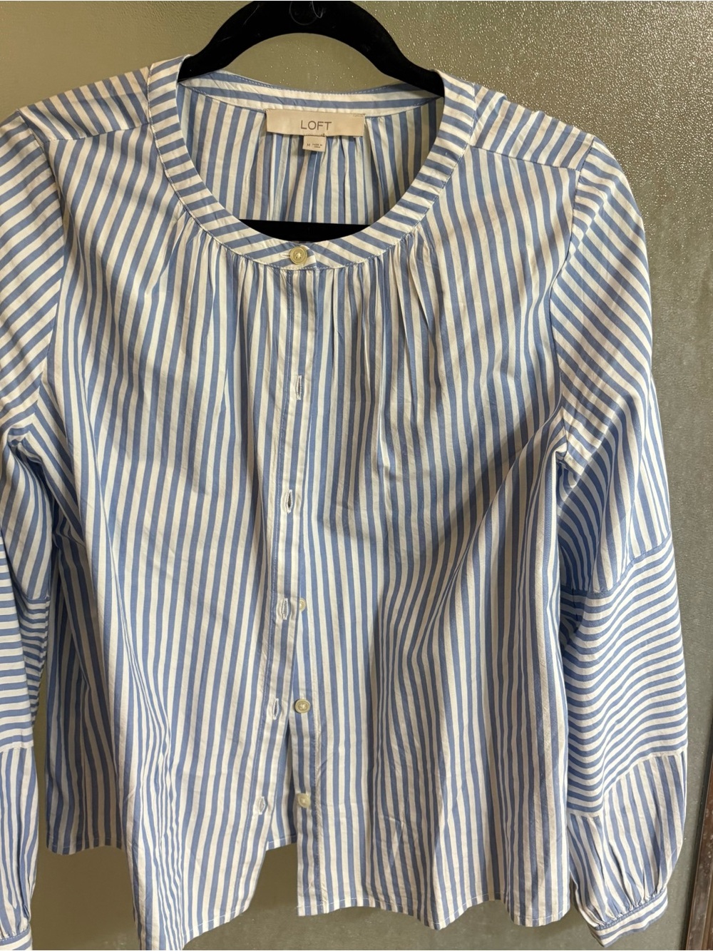 LOFT Light Blue and White Striped Button-Front Top